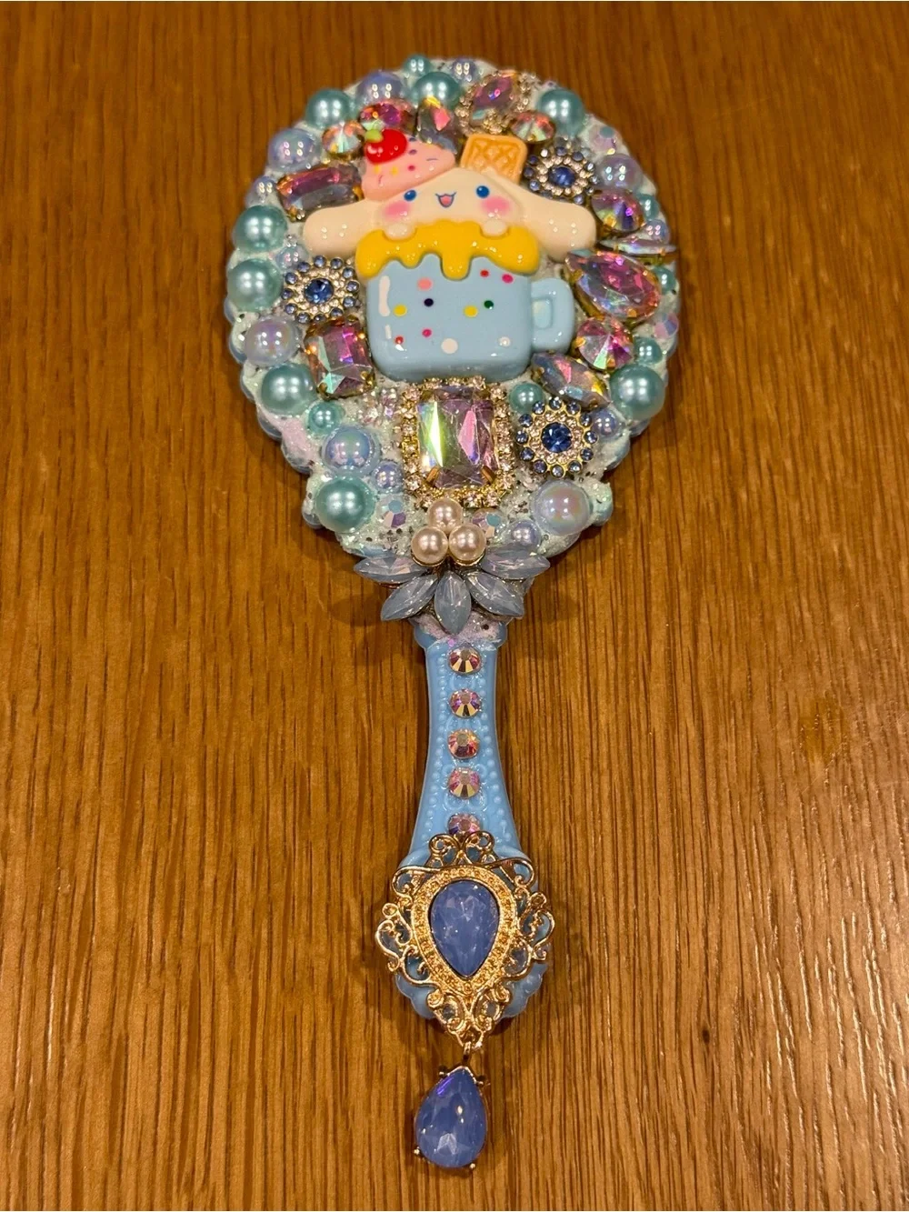Kawaii Blue Jeweled Hand Mirror with Cupcake Cinnamoroll